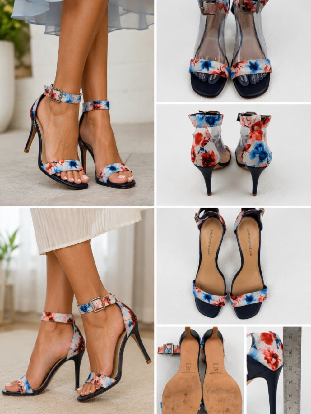 Antonio Melani Hayes Floral Ankle Strap Heels Navy 9.5M